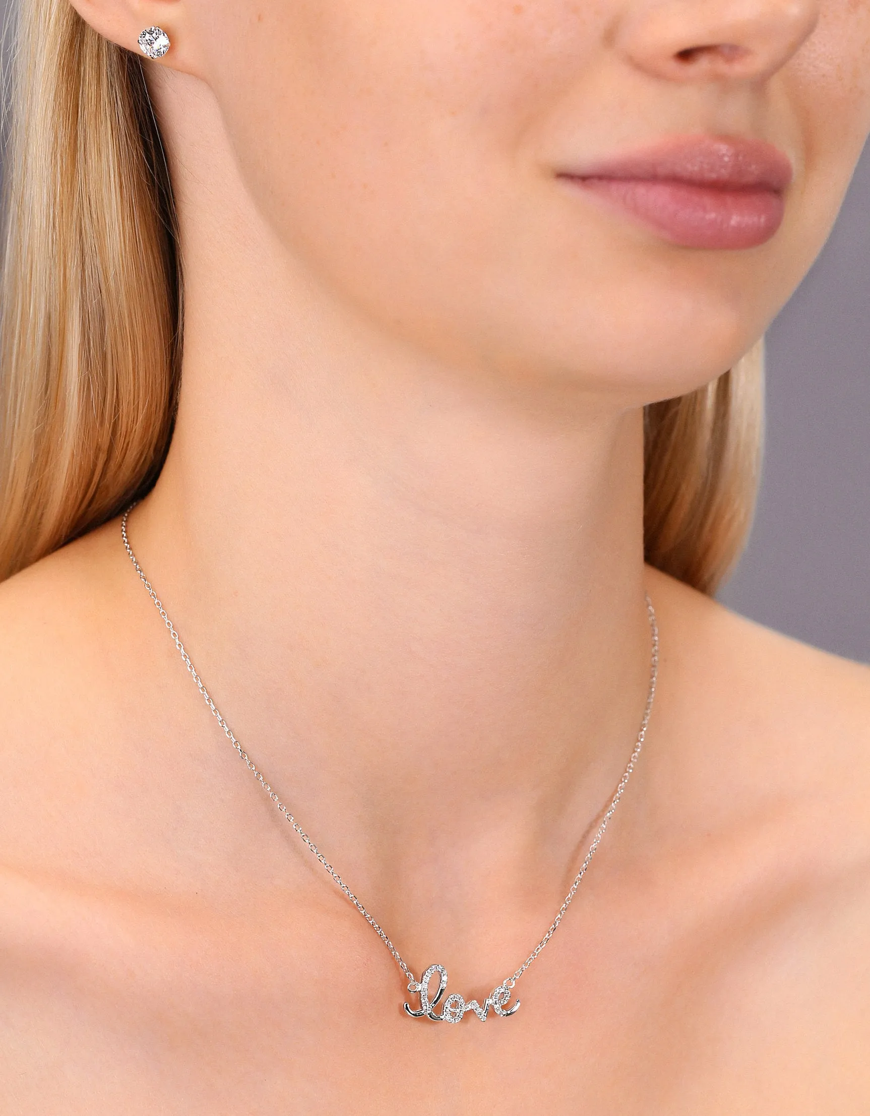 CZ Script LOVE Necklace in Sterling Silver