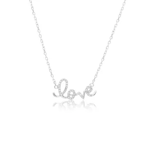 CZ Script LOVE Necklace in Sterling Silver