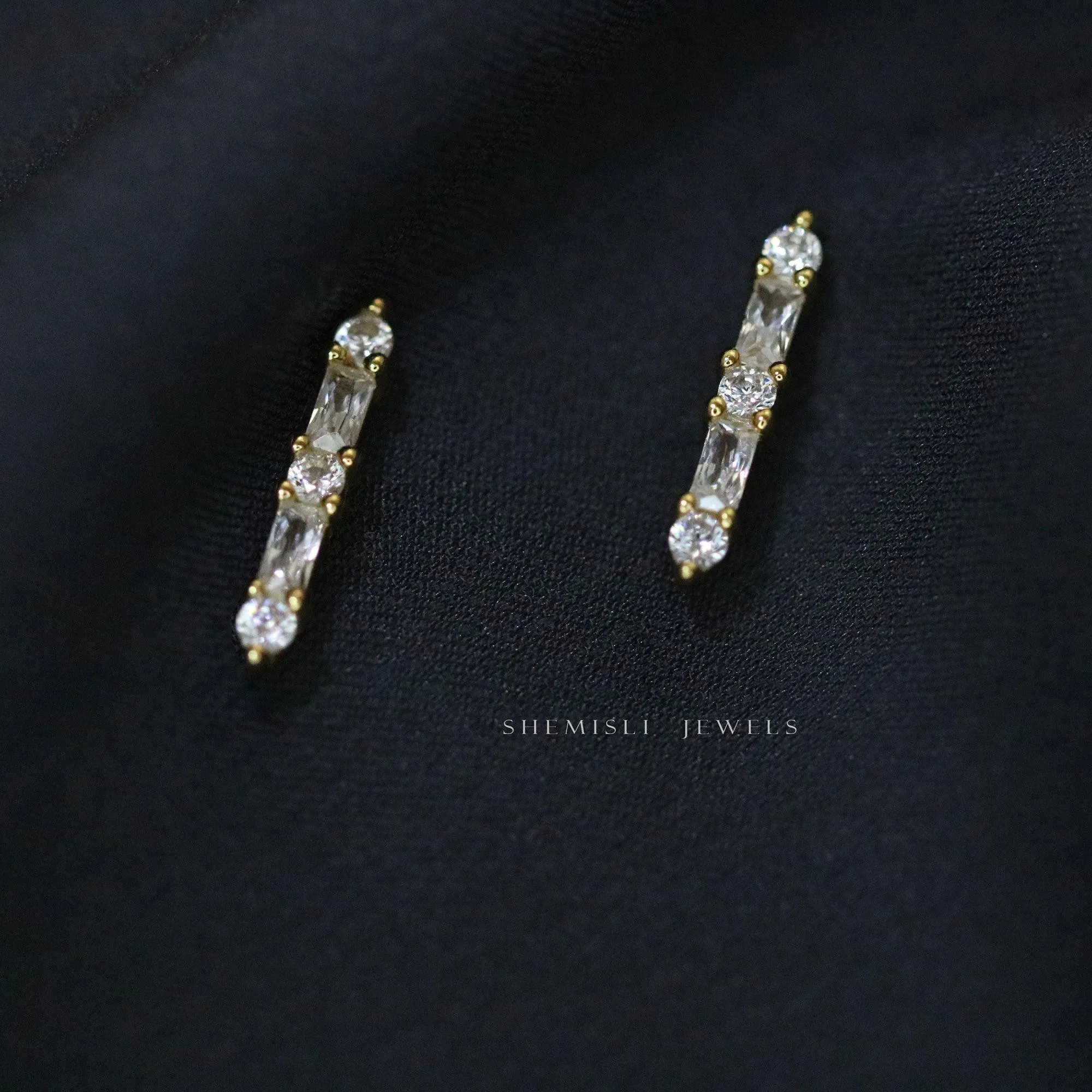 Dainty CZ Bar Studs, Gold, Silver SHEMISLI SS064