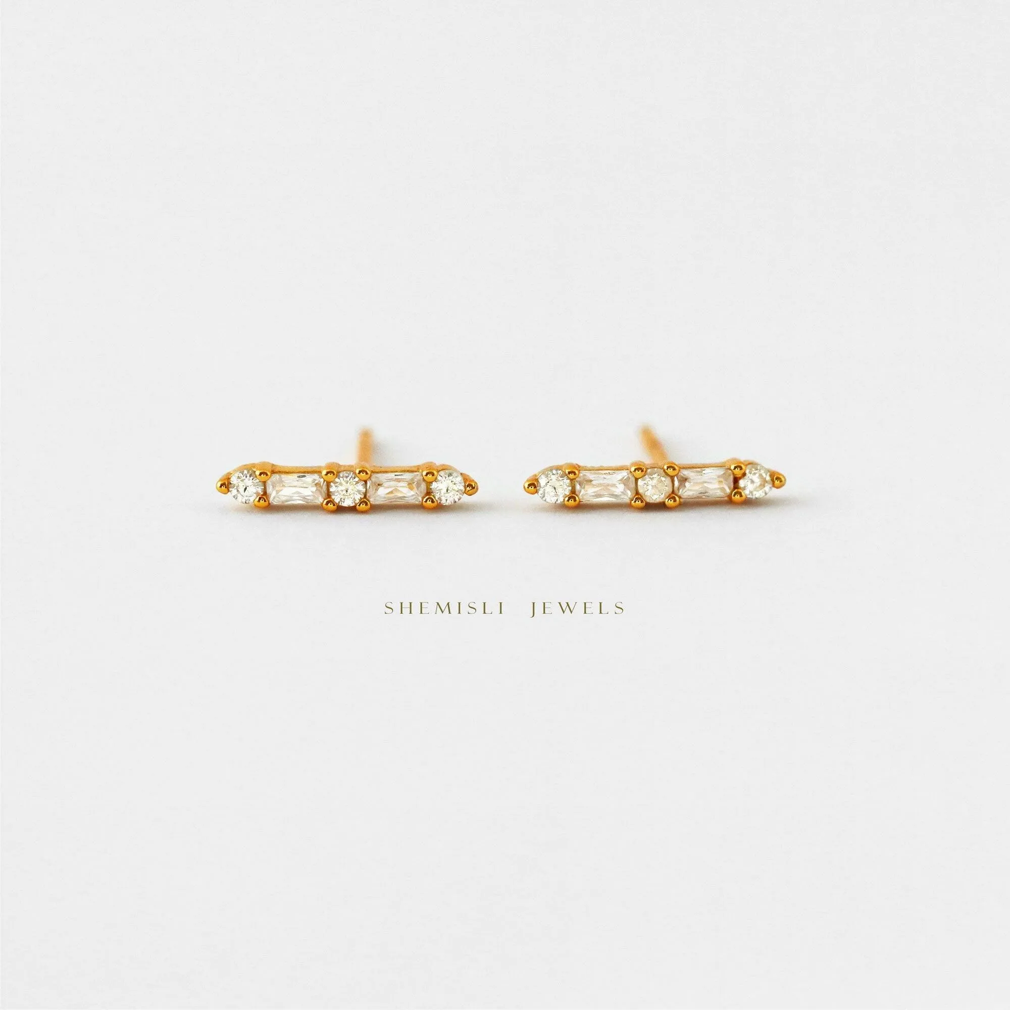 Dainty CZ Bar Studs, Gold, Silver SHEMISLI SS064