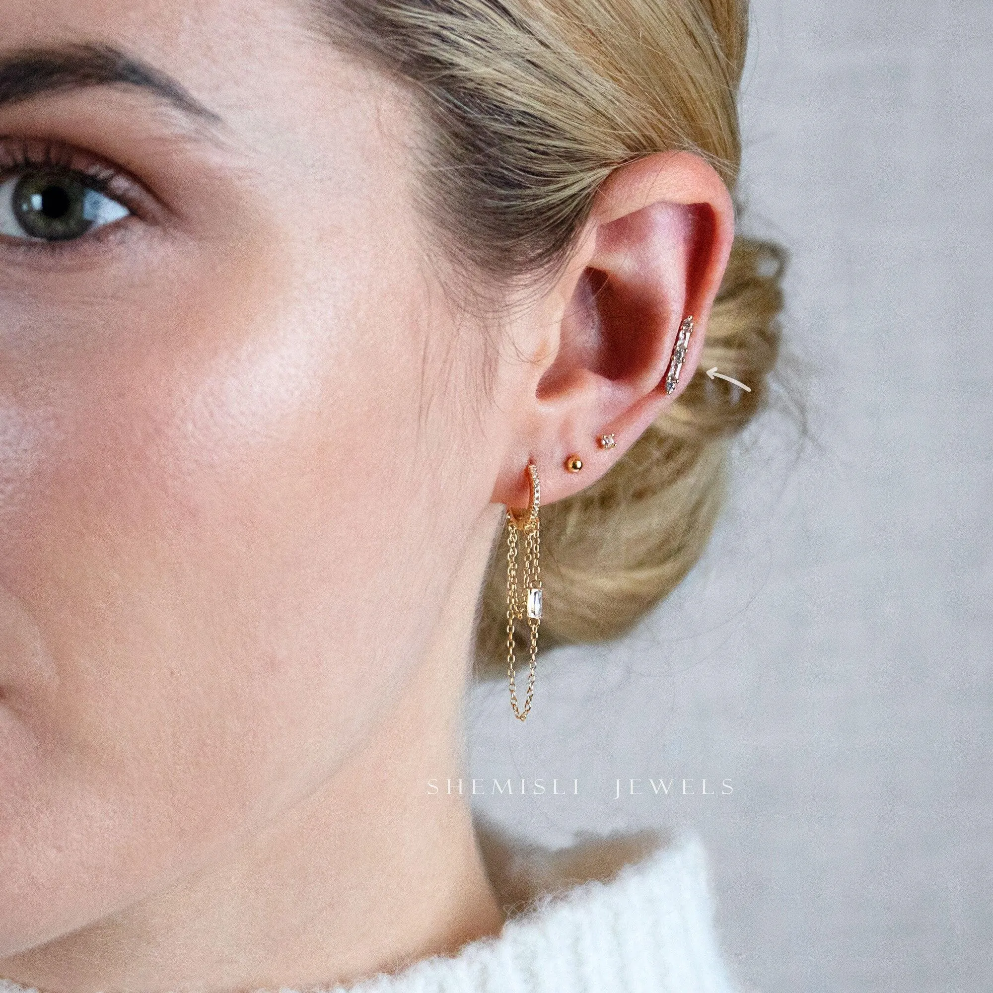 Dainty CZ Bar Studs, Gold, Silver SHEMISLI SS064