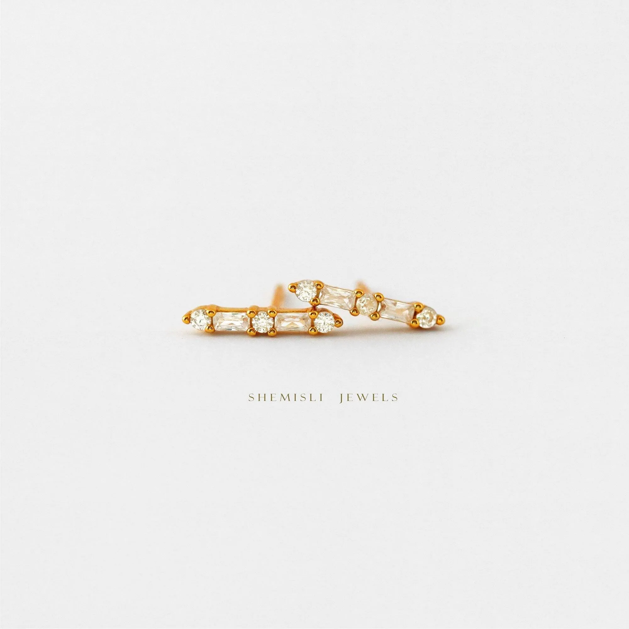 Dainty CZ Bar Studs, Gold, Silver SHEMISLI SS064