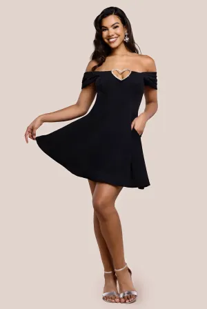 Diamante Heart Trim A-Line Mini Dress - Black by Goddiva