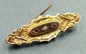 Diamond & Ruby Mourning 9ct Rose Gold Brooch