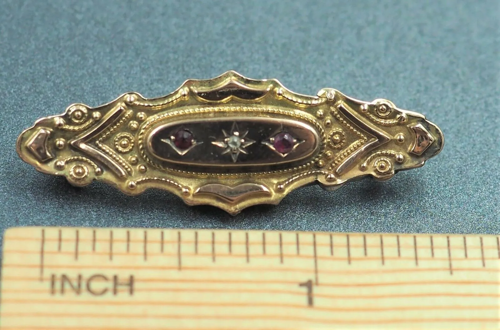 Diamond & Ruby Mourning 9ct Rose Gold Brooch