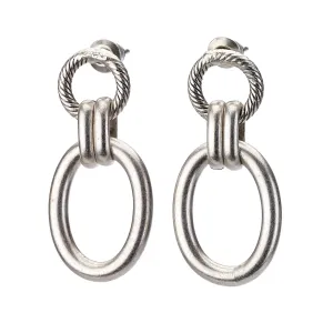 Double Ring Link Silver Earrings