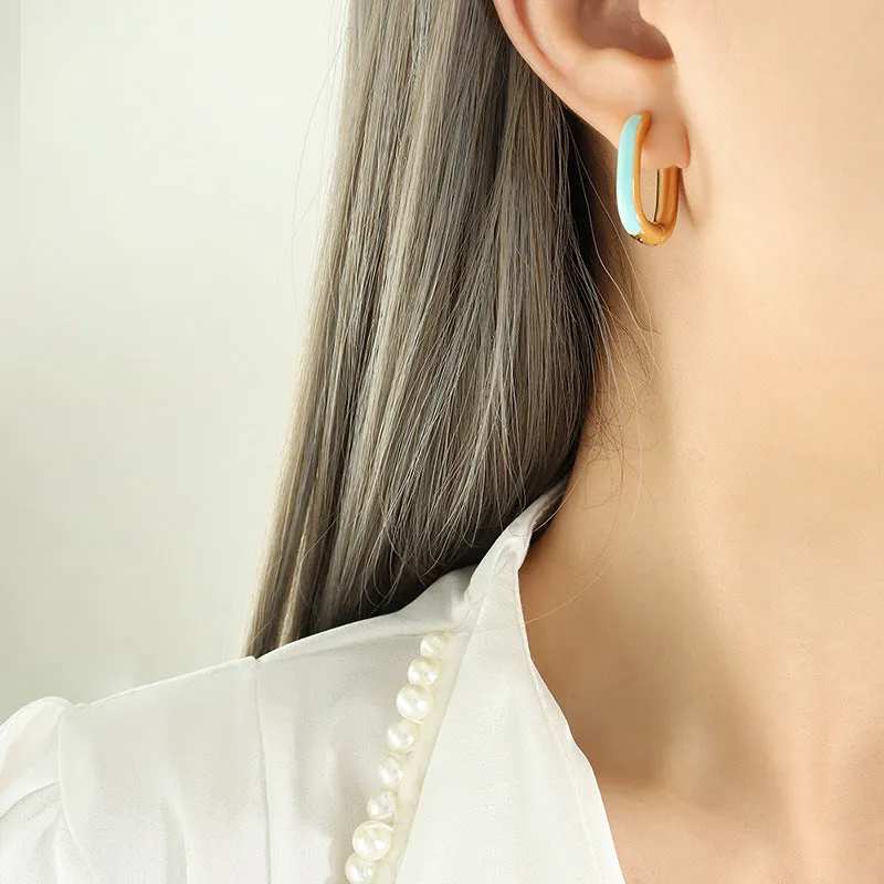 Drip Oil Craft U-Shaped Earrings - Chic Metal Studs for Women