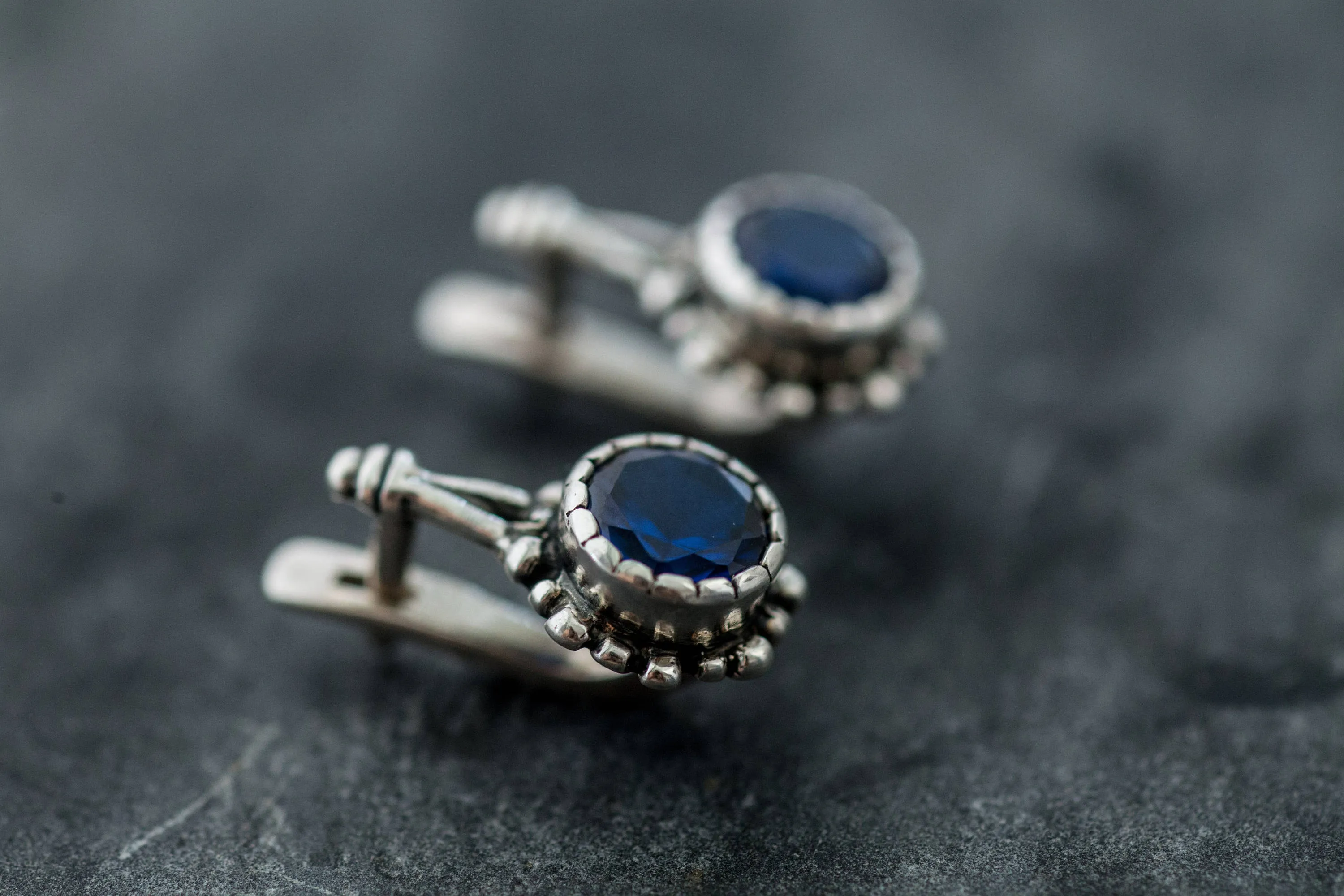 Drop Sapphire Earrings - Blue Round Earrings, Flower Sapphire Earrings