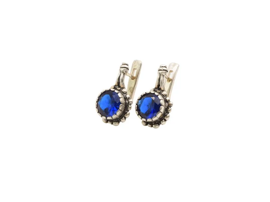 Drop Sapphire Earrings - Blue Round Earrings, Flower Sapphire Earrings