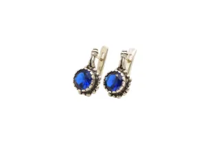 Drop Sapphire Earrings - Blue Round Earrings, Flower Sapphire Earrings