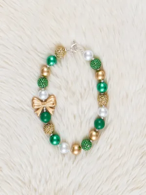 Emerald & Gold Bow Charm Bubblegum Necklace