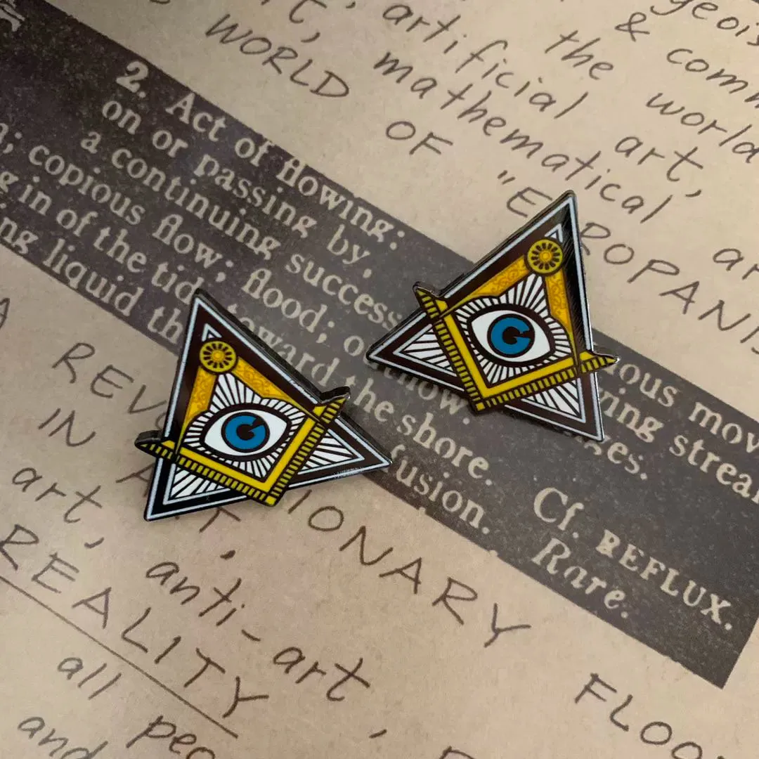 Eye Of Providence Brooch - Pair Of Square And Compass Triangle Shaped Brooch