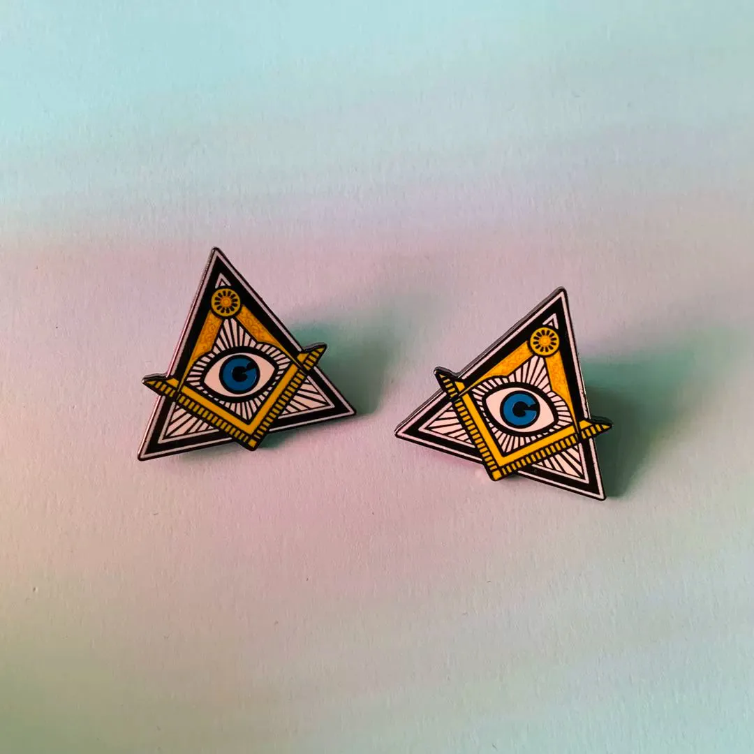 Eye Of Providence Brooch - Pair Of Square And Compass Triangle Shaped Brooch