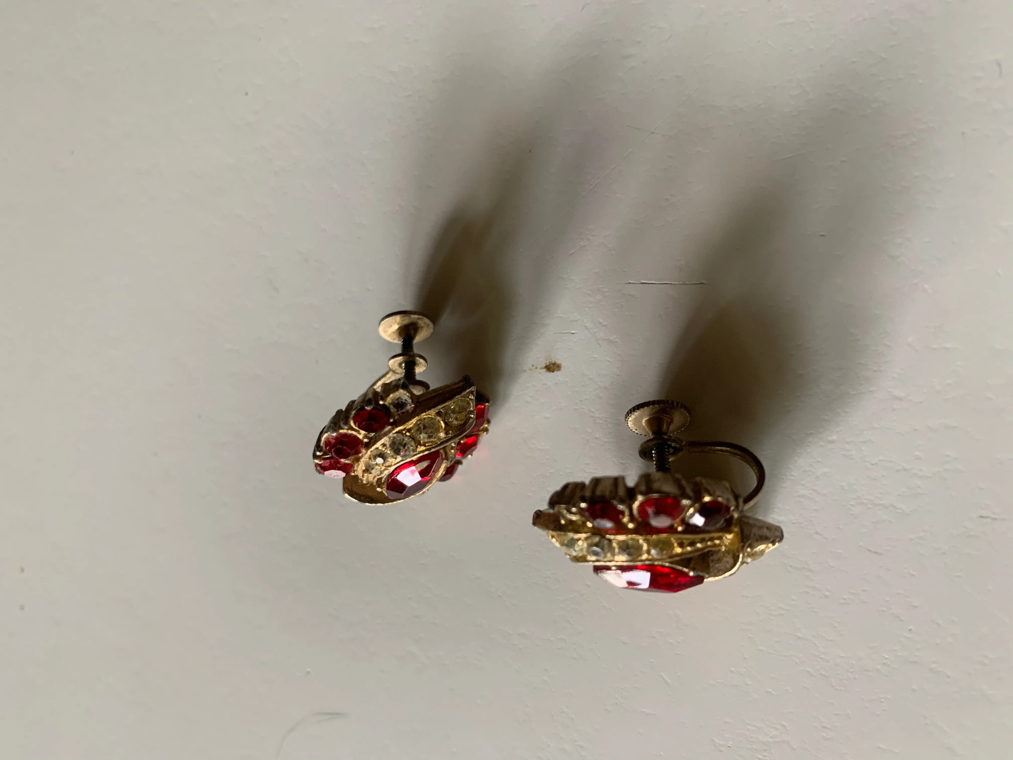 Fiery Red Rhinestone Earrings circa 1940s