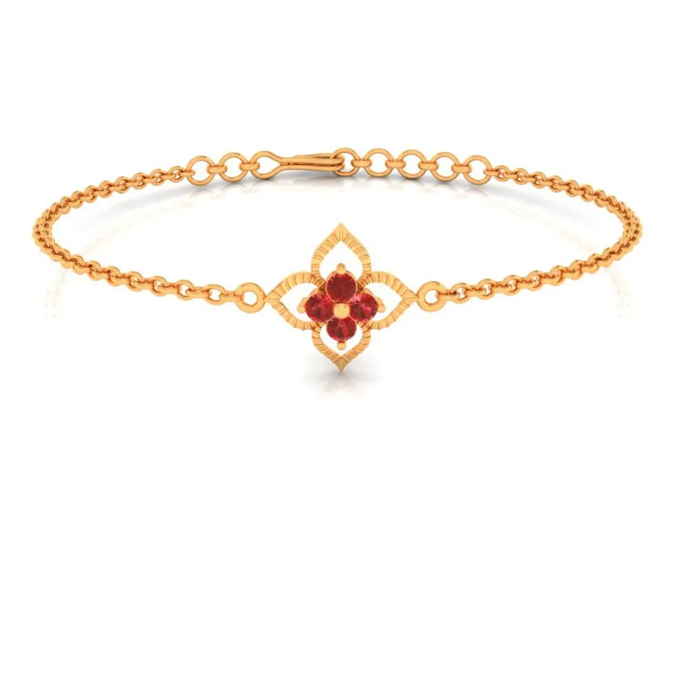 Floral Designed Red Gems 18k Gold Bracelet