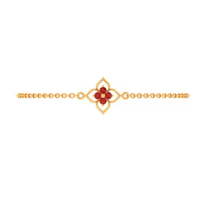 Floral Designed Red Gems 18k Gold Bracelet