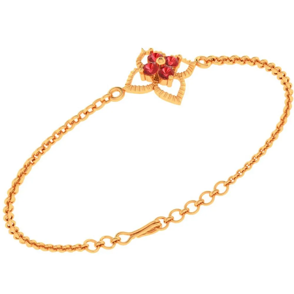 Floral Designed Red Gems 18k Gold Bracelet