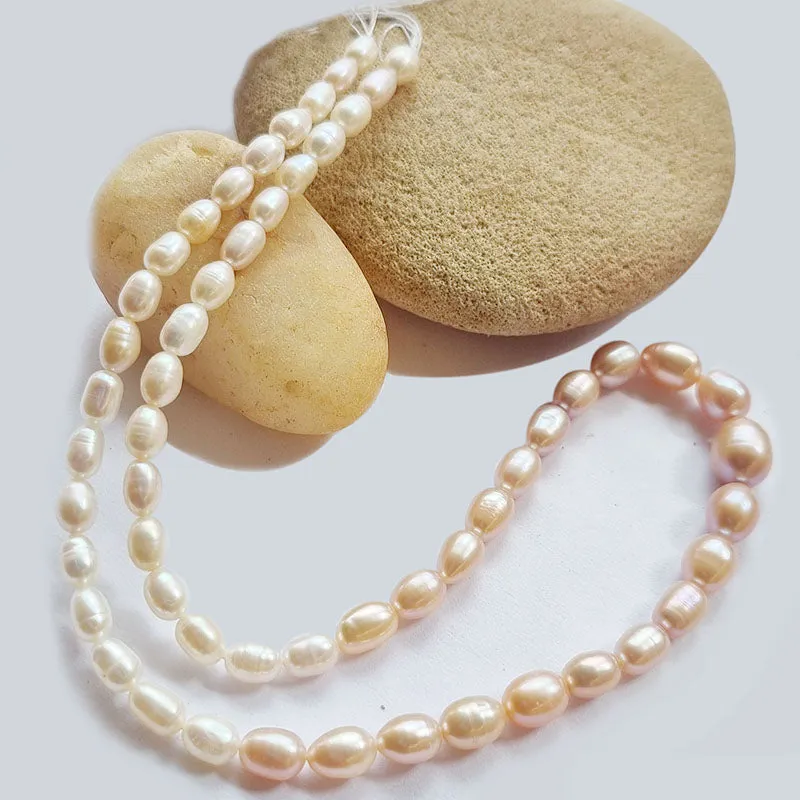 Freshwater, Pear, Real, Pearl, Sold, Per, Line, about,  60 Beads, String, Graduation, Oval Natural, Color Size, Approximately 6~9mm