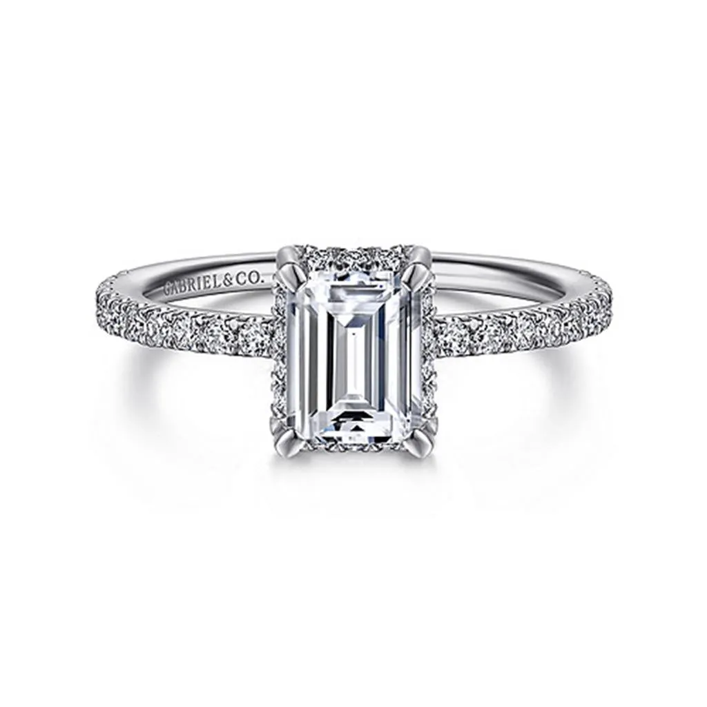 Gabriel & Co. Hart - 14K White Gold Hidden Halo Emerald Cut Diamond Engagement Ring