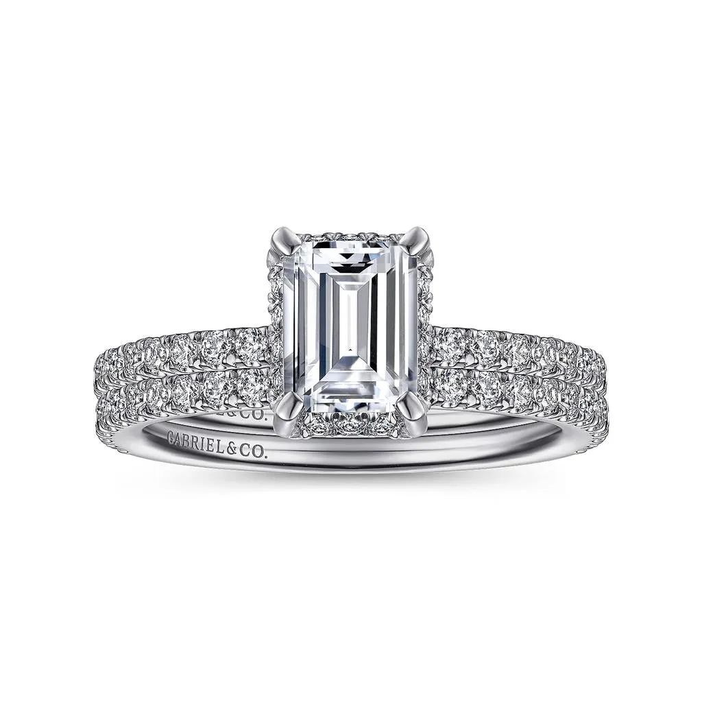 Gabriel & Co. Hart - 14K White Gold Hidden Halo Emerald Cut Diamond Engagement Ring