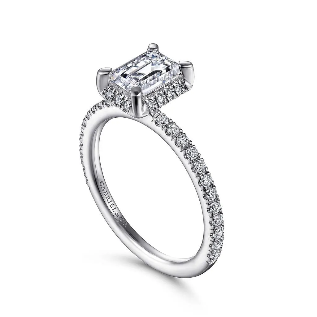 Gabriel & Co. Hart - 14K White Gold Hidden Halo Emerald Cut Diamond Engagement Ring