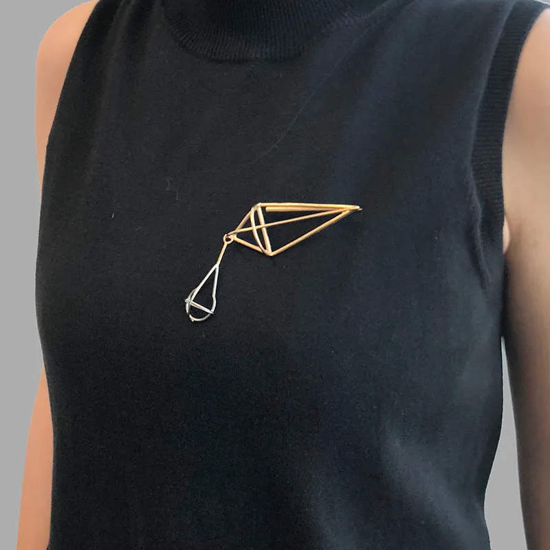 Geometry Diamond Gold & Black Brooch