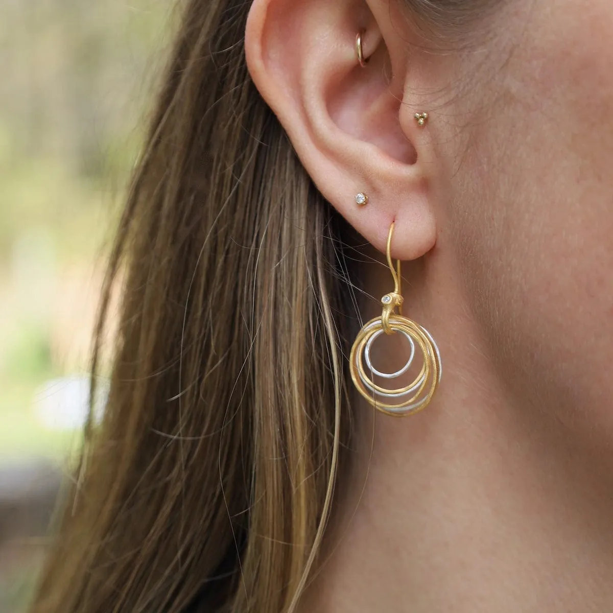 Gold and Silver Hammered Earrings