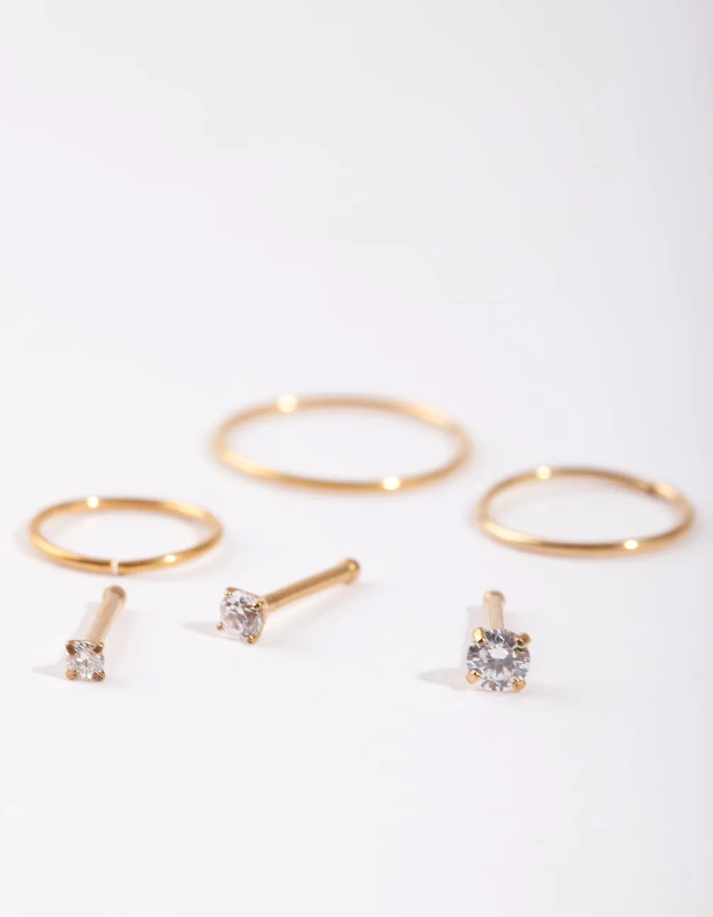 Gold Cubic Zirconia Nose Ring 6-Pack