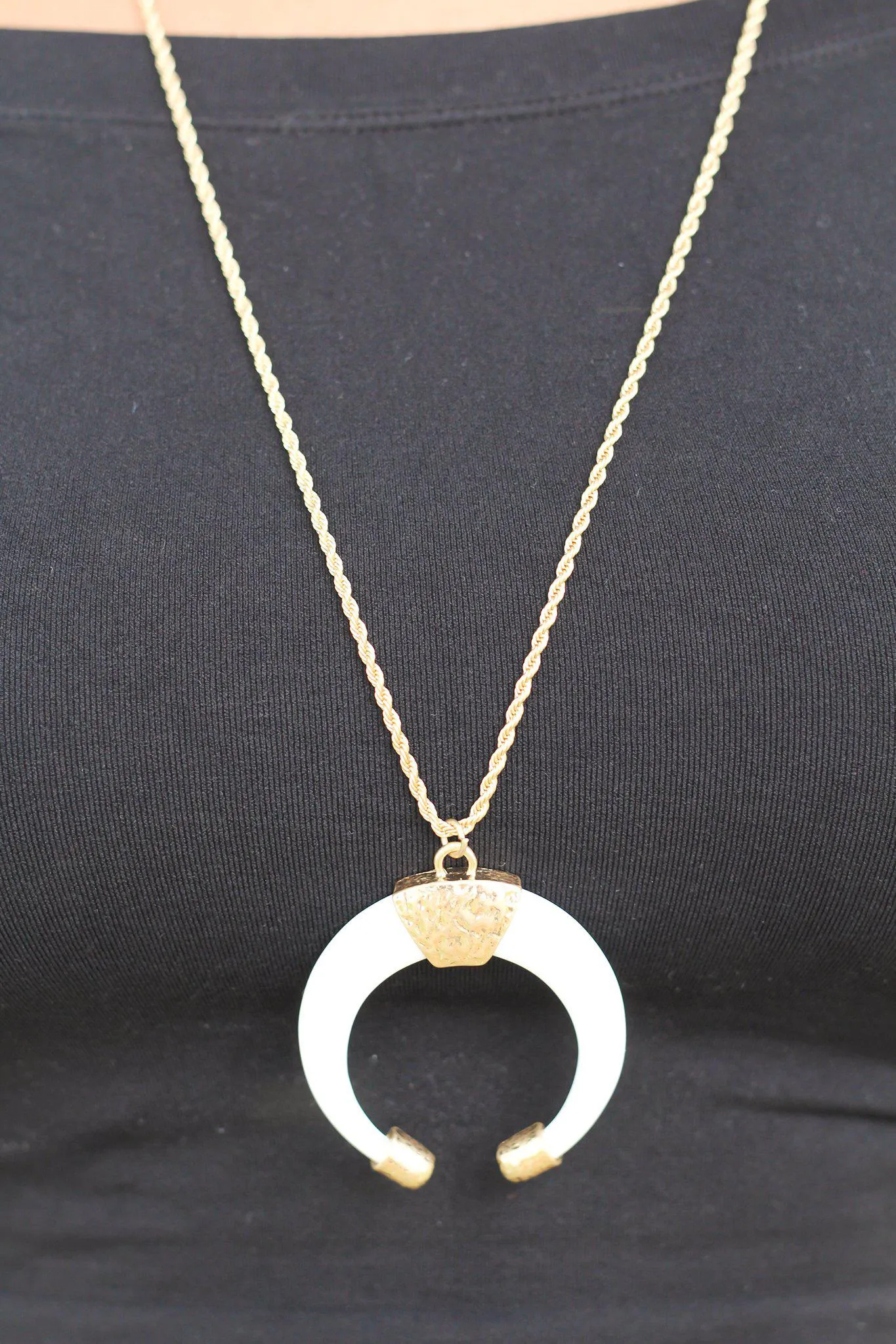 Gold Necklace with White Horn Pendant