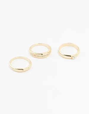 Gold Plated Cubic Zirconia Chunky Rings 3-Pack