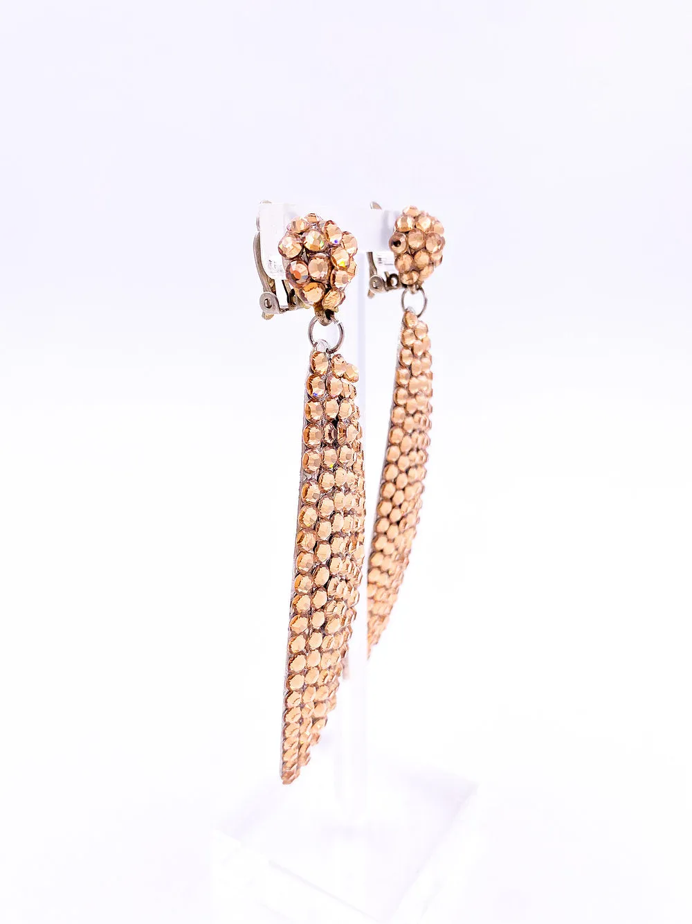 Gold Rhinestone Drop Clip-on Earrings