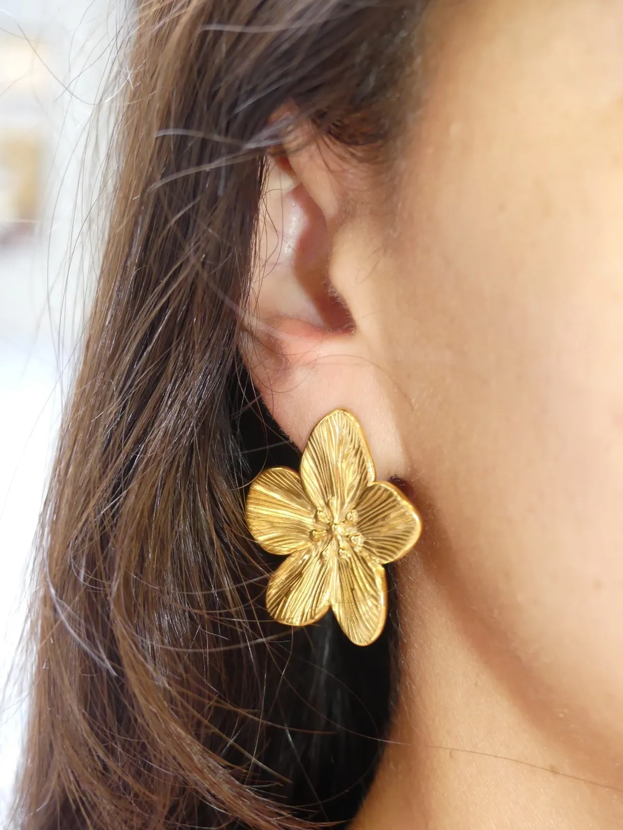 Golden Flower Stud Earrings 18K Gold Plated KESLEY Women's Jewelry Big Stud Earrings