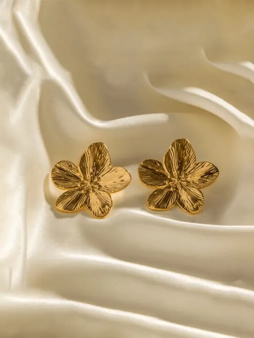 Golden Flower Stud Earrings 18K Gold Plated KESLEY Women's Jewelry Big Stud Earrings