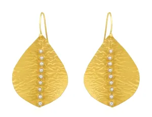 Hammered 22k Gold Leaf  Pearl Statement Earrings 2.5”