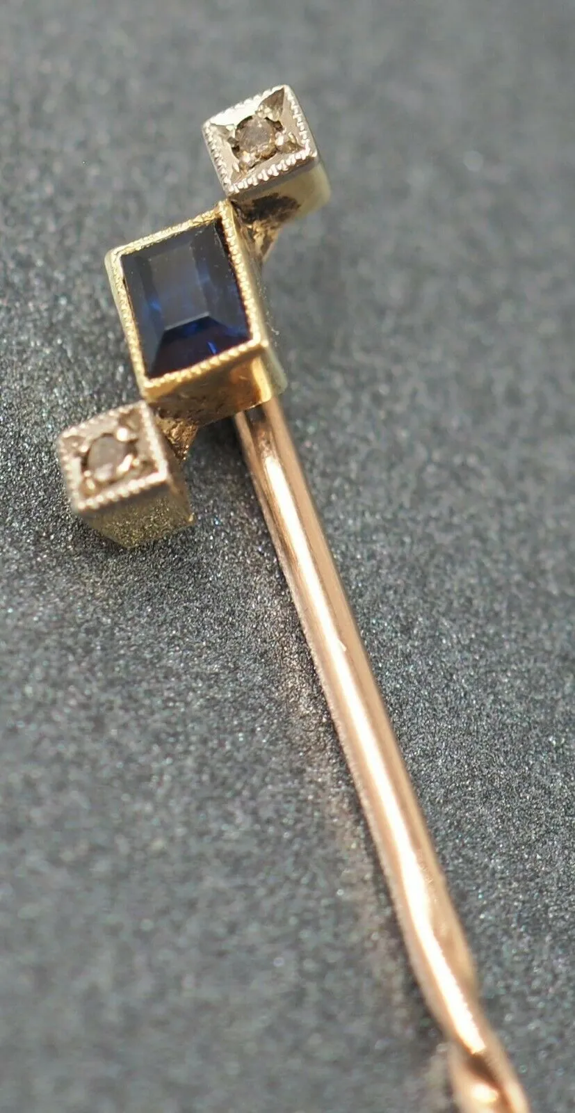 Handmade Sapphire & Diamond 9ct Yellow & White Gold Pin