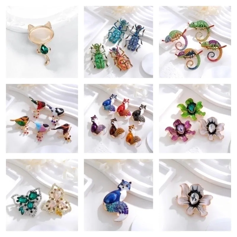 Ig Style Animal Flower Alloy Enamel Inlay Rhinestones Women's Brooches