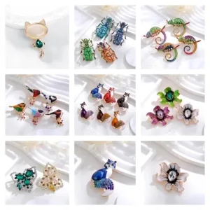 Ig Style Animal Flower Alloy Enamel Inlay Rhinestones Women's Brooches