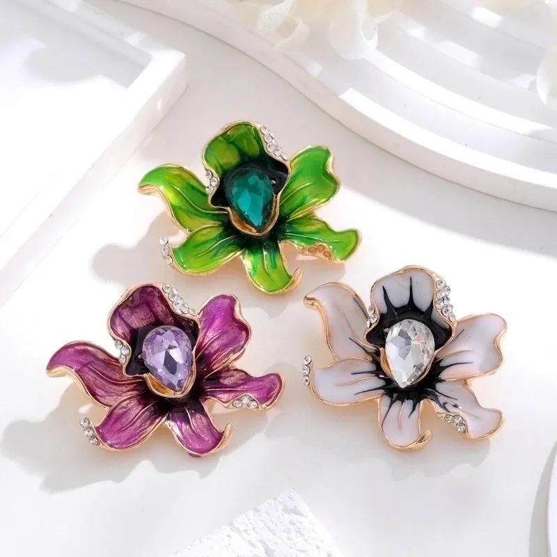 Ig Style Animal Flower Alloy Enamel Inlay Rhinestones Women's Brooches