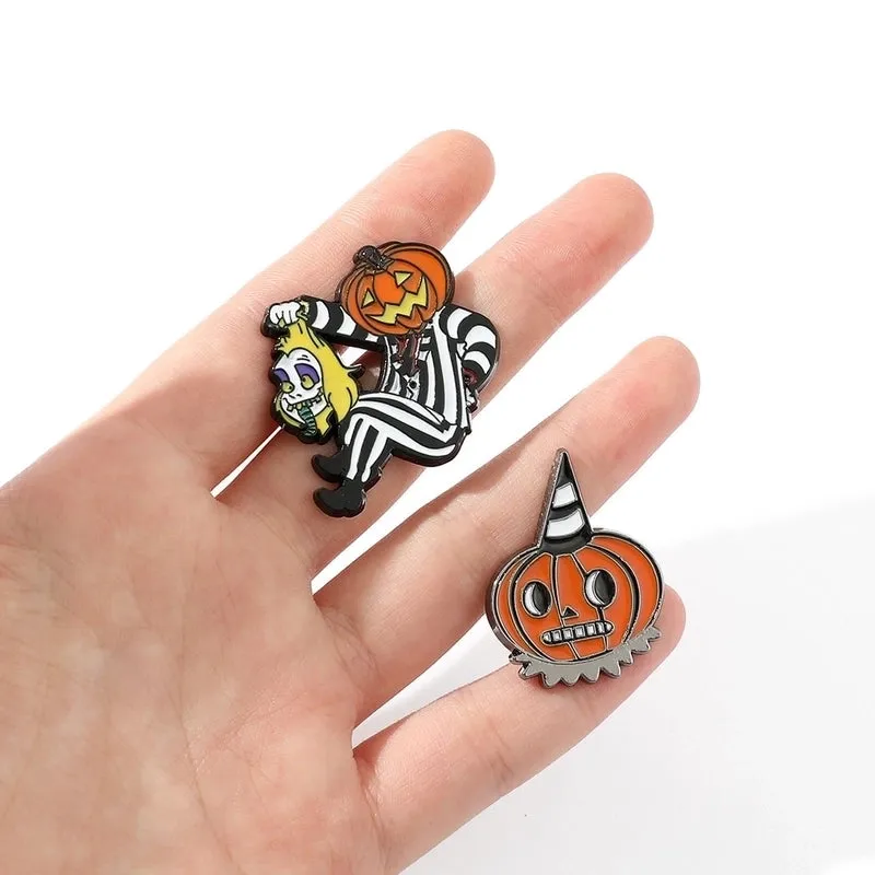 Ig Style Funny Pumpkin Bat Skull Alloy Enamel Unisex Brooches