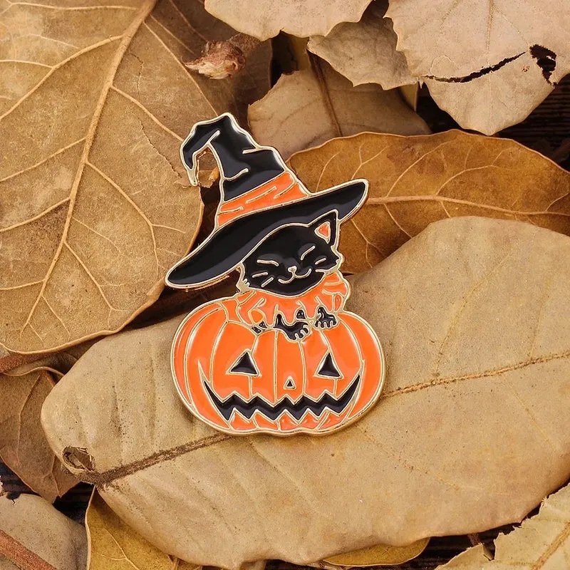 Ig Style Funny Pumpkin Bat Skull Alloy Enamel Unisex Brooches