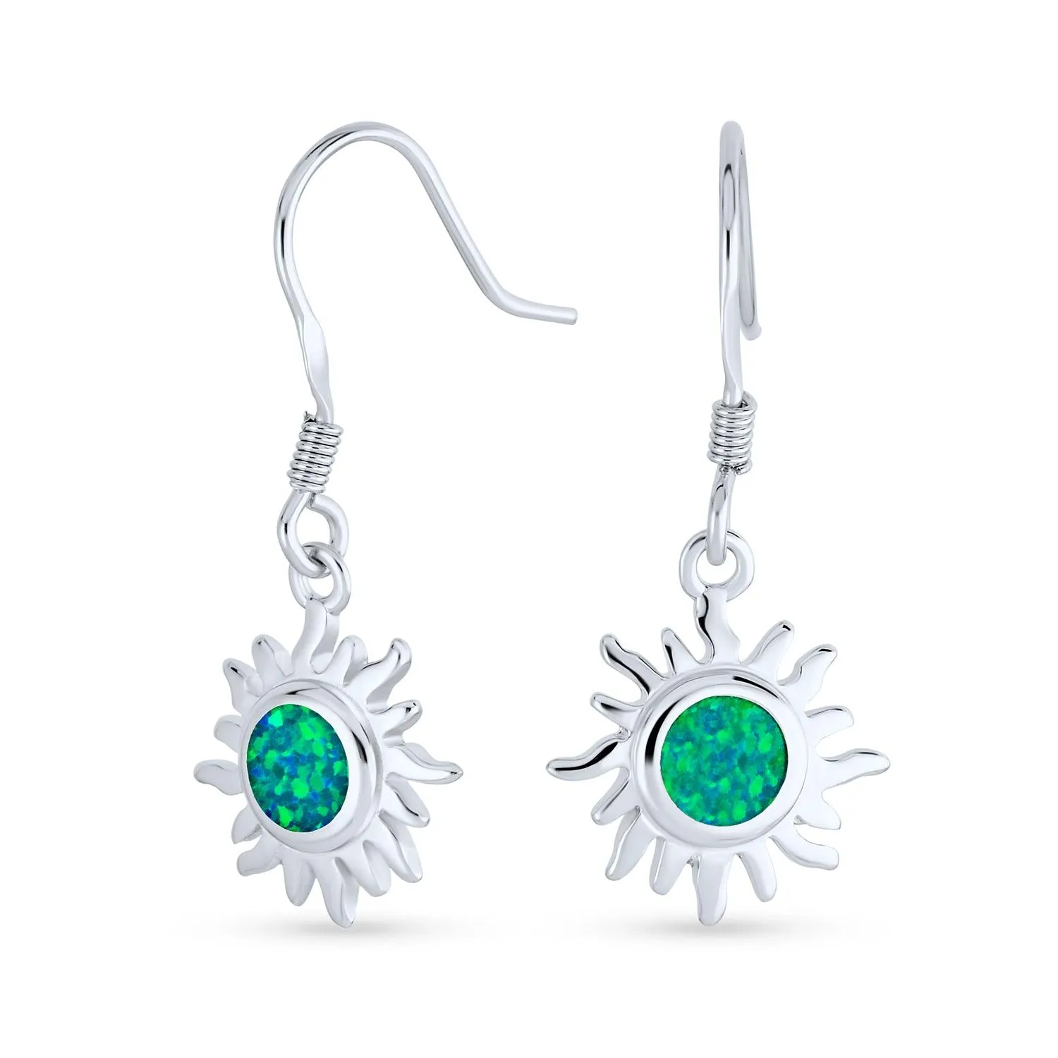 Irradiance GreenOrange Opal Sunburst Dangle Gemstone Earrings Sterling Silver