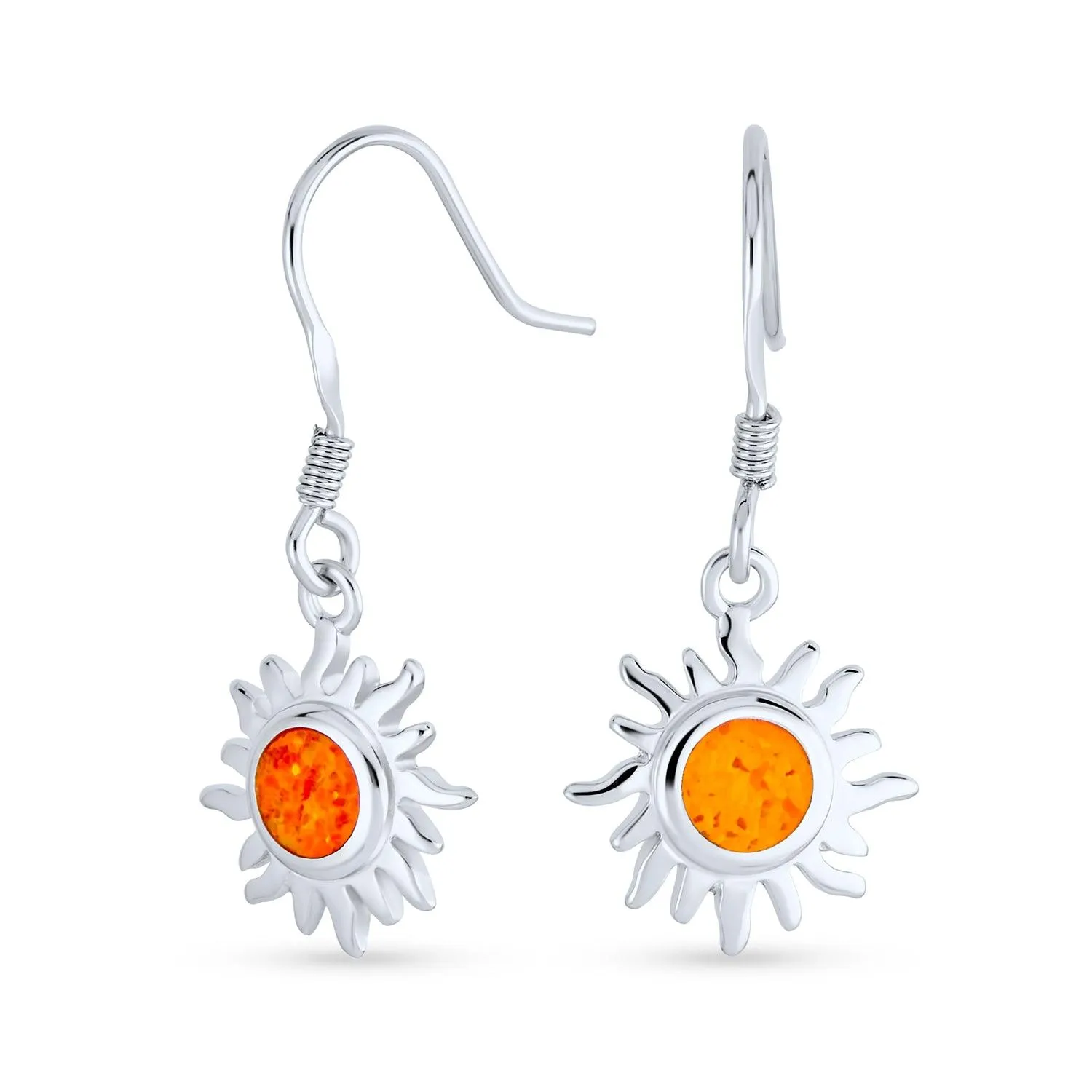 Irradiance GreenOrange Opal Sunburst Dangle Gemstone Earrings Sterling Silver