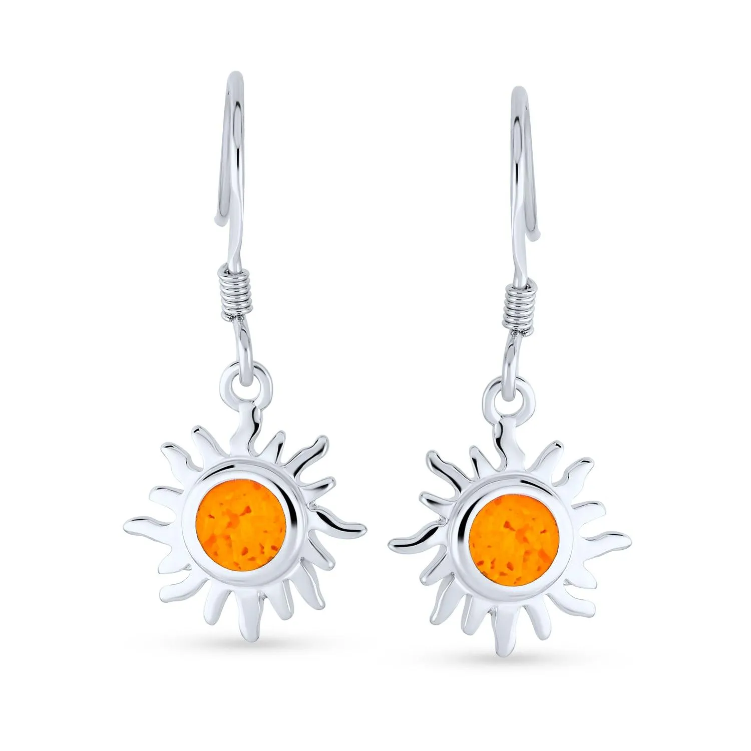 Irradiance GreenOrange Opal Sunburst Dangle Gemstone Earrings Sterling Silver