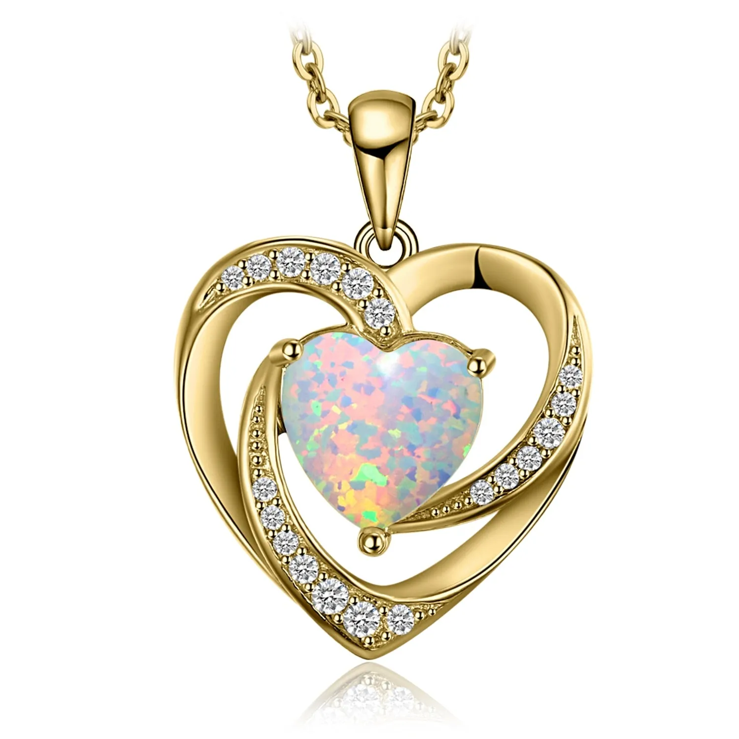 JewelryPalace Heart Love 2.4ct Created Opal 925 Sterling Silver Pendant Necklace for Women No Chain Yellow Gold Rose Gold Plated