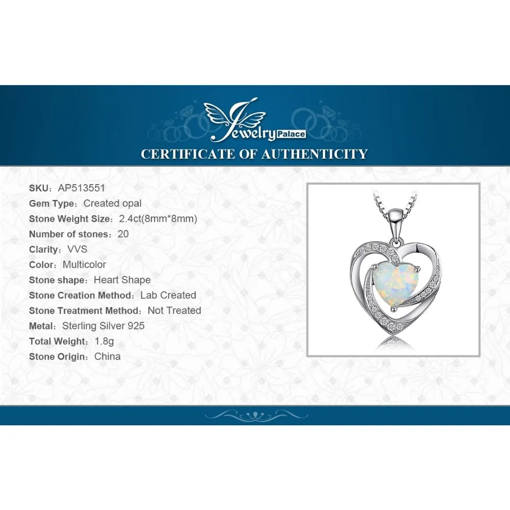 JewelryPalace Heart Love 2.4ct Created Opal 925 Sterling Silver Pendant Necklace for Women No Chain Yellow Gold Rose Gold Plated