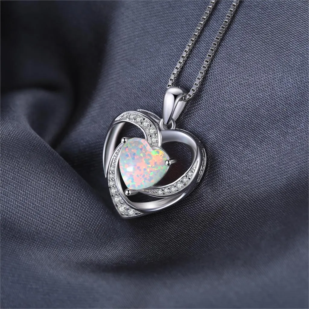 JewelryPalace Heart Love 2.4ct Created Opal 925 Sterling Silver Pendant Necklace for Women No Chain Yellow Gold Rose Gold Plated