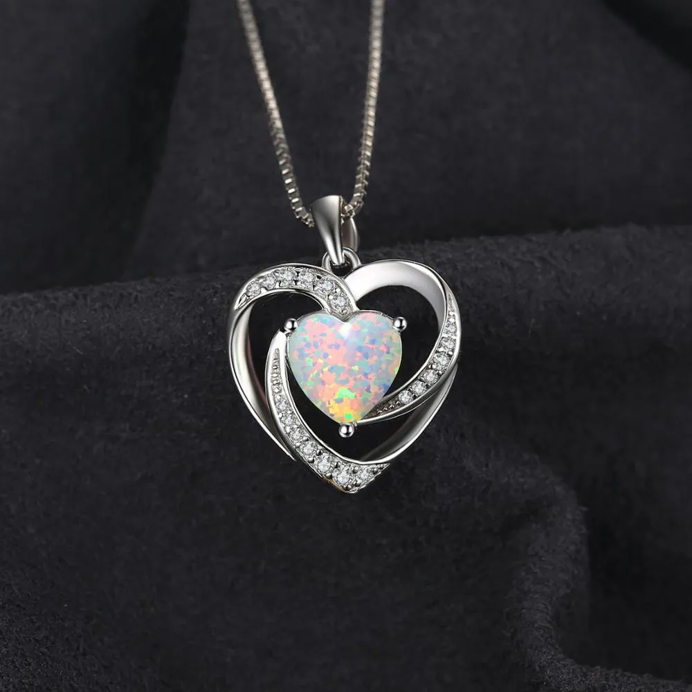 JewelryPalace Heart Love 2.4ct Created Opal 925 Sterling Silver Pendant Necklace for Women No Chain Yellow Gold Rose Gold Plated