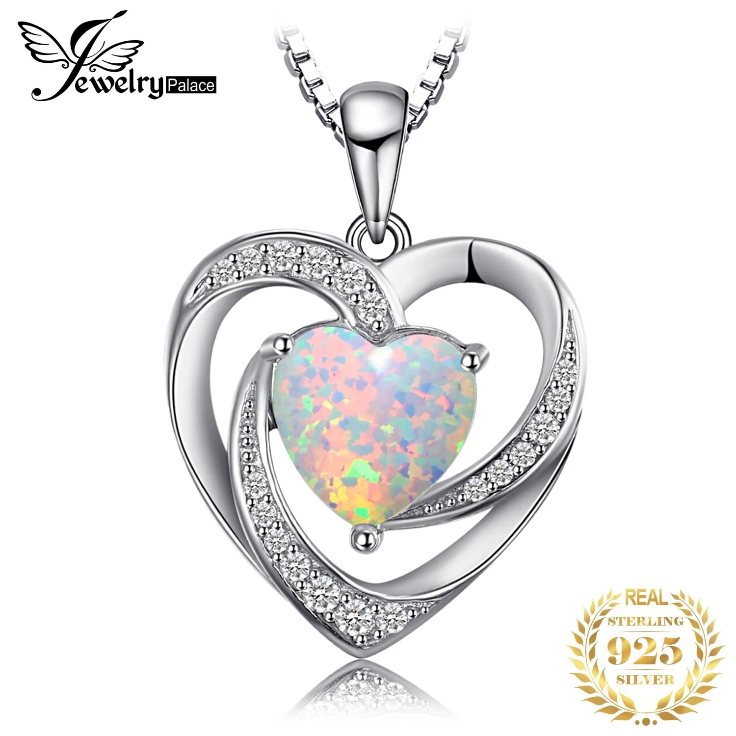 JewelryPalace Heart Love 2.4ct Created Opal 925 Sterling Silver Pendant Necklace for Women No Chain Yellow Gold Rose Gold Plated