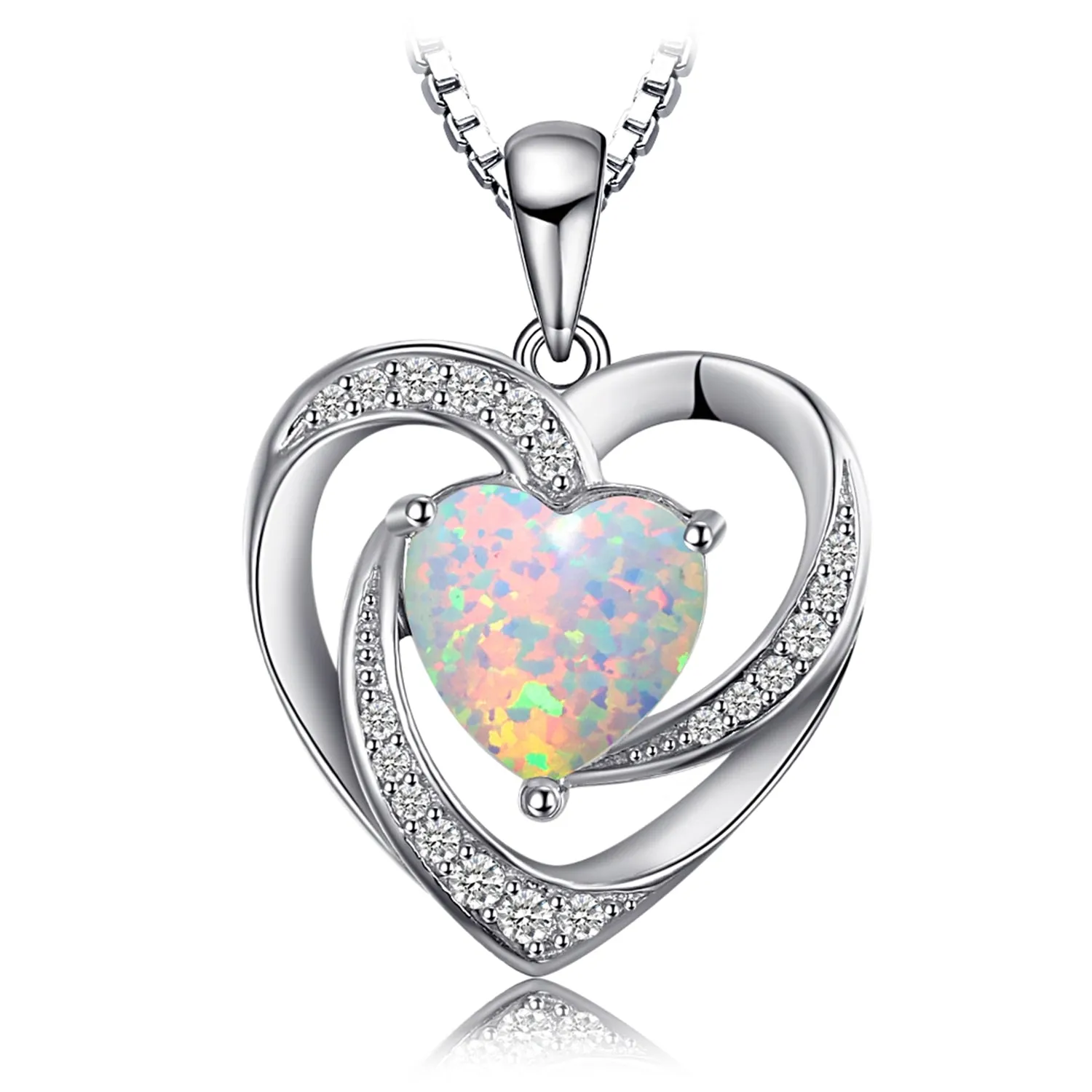 JewelryPalace Heart Love 2.4ct Created Opal 925 Sterling Silver Pendant Necklace for Women No Chain Yellow Gold Rose Gold Plated