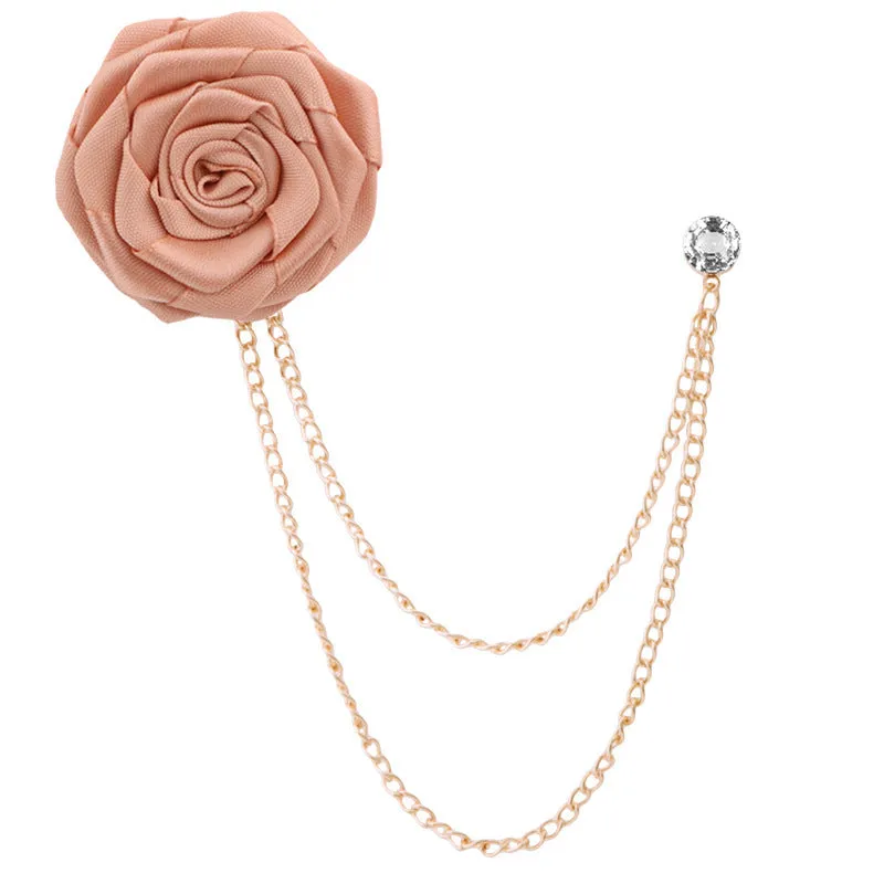 Korean Style Wedding Handmade Rose Flower Brooch Pin With Tassel Chain for Groom